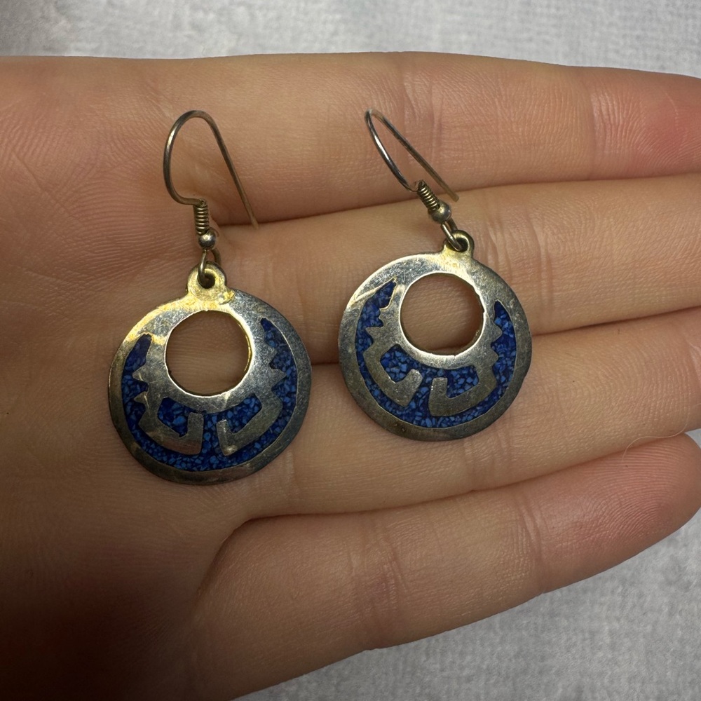 Alpaca Mexico Circle Dangle Earrings Blue